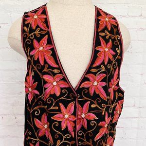 90's Boho Embroidered Vest - Pink & Black - Pier 1 Imports - One Size